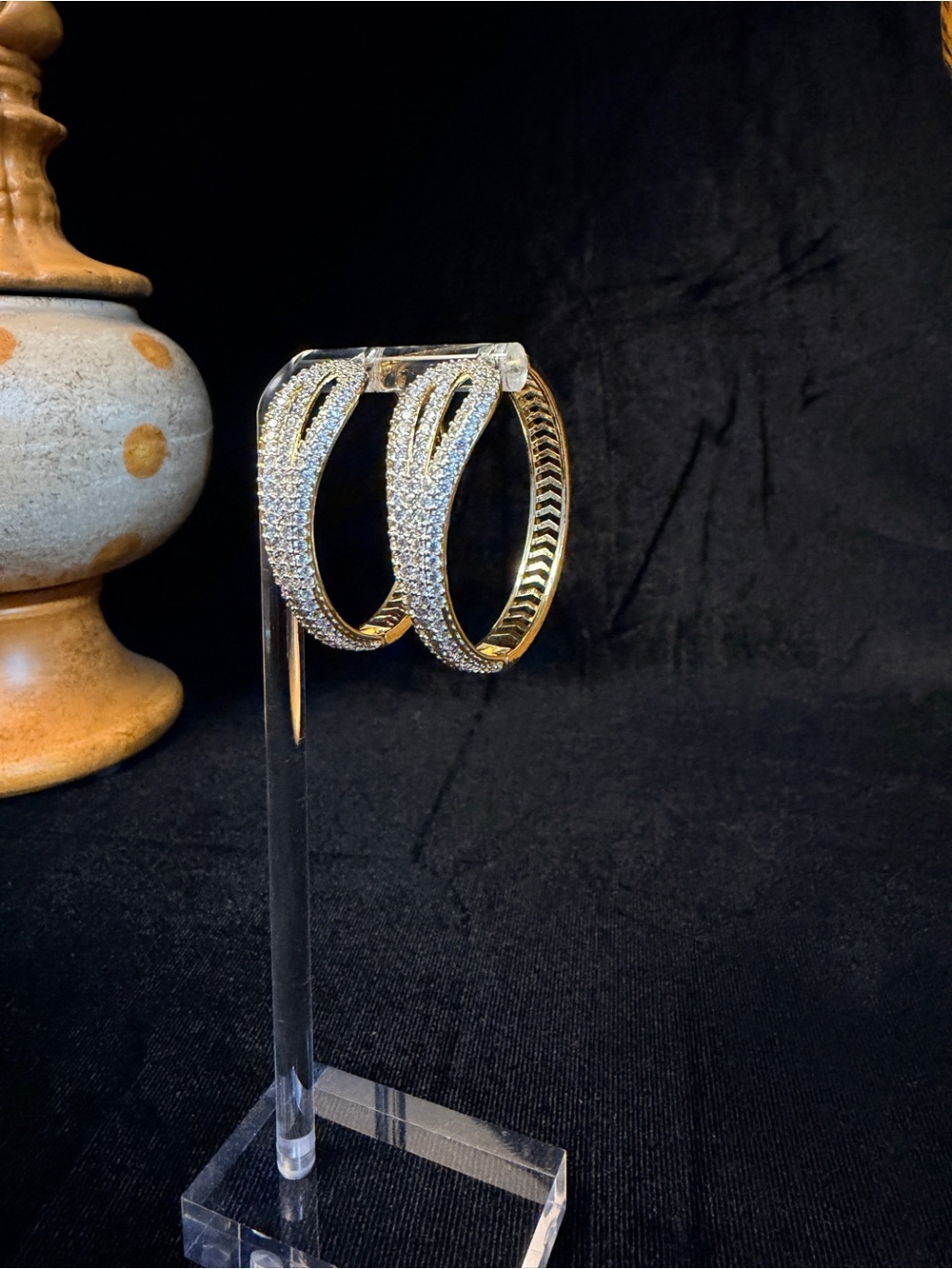 Elegant 14k Gold Filled Pavé AAA CZ 1.5 in hinged Hoop Earrings Latch Back